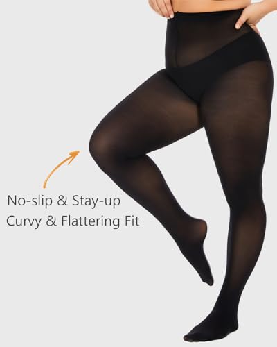 Image of DUCMODA Plus Size Tights for Women, Ultra Soft Solid Color Semi-Opaque Pantyhose, Nylon High Waist Stockings 1X 2X 3X 4X