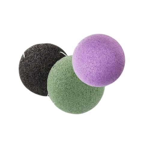MOBUTOFU Esponjas Limpiadoras Faciales Naturales 3 Piezas (negro, Verde, Morado) para Exfoliación Diaria, Veganas, Biodegradables, Suaves y Seguras para Tejido Sensible y Rosácea, Cuidado