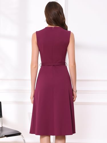 Allegra K Work Dress for Women's Sleeveless Crew Neck High Waist A-Line Office Dresses3