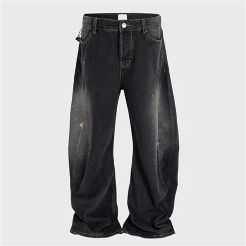 Men's Vintage Washed Blue Cargo Jeans, Retro Loose Fit, Straight Wide Leg Carpenter Denim Pants3
