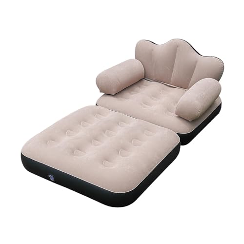 KLKCMS インフレータブルソファ エアソファ エアマットレス フロック加工 PVCベッド ヘッド付き 厚みのある膨らませるリクライニングチェア ソフト折りたたみシングルシート, コーヒー