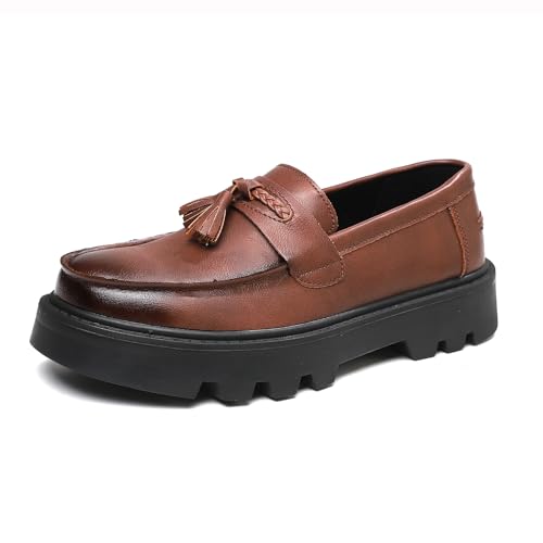 Men's Black Soft Patent Leather Platform Chunky Heel Loafers Fashion
