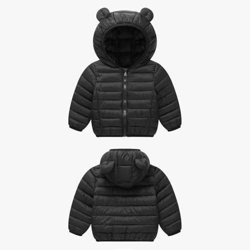 Boys Girls Winter Down Coat Lightweight Puffer Jacket with Ear Hood Cute Warm Full Zip Quilted Padded Outwear 1-6T3