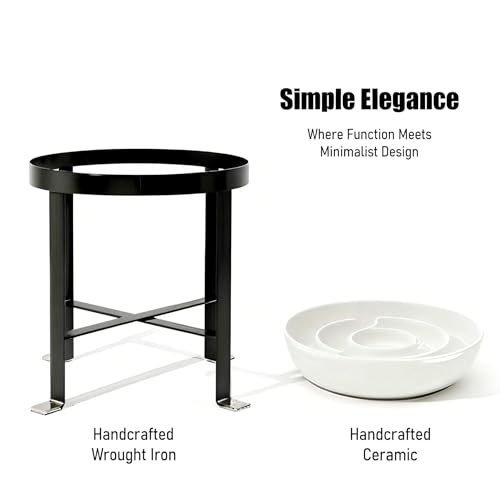 BestVida Erhöhter Hundenapf, Erhöhter Einzelnapfständer, Hundefutterstation mit 1x2400ml Steingutnapf, Hundenapf für mittelgroße und große Hunde (große,Weiß)