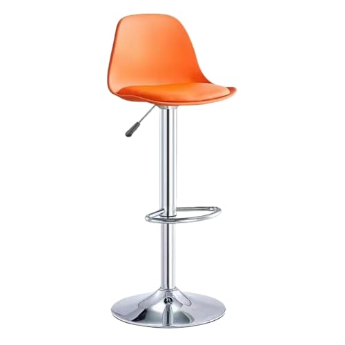 Pakabiカウンターチェア,耐荷重150kg 回転昇降カウンターチェア バースツール オフィスカフェ用 高さ調節 背もたれ付き 足置き付 簡単組立 (ミラー大型シャーシハイモデル,オレンジ色)