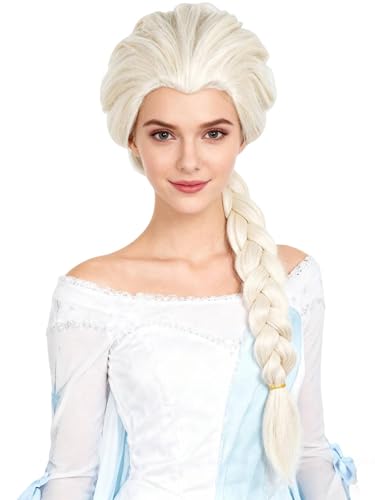 Half and Half Long Blonde Braid Princess Wig 25.5 Platinum Blonde Braided Wigs Synthetic Hair for Women Adult Halloween Costumes Party