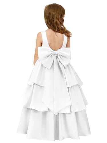 Girls Flower Girl Puffy Tulle Dress Bow Knot Round Neck First Communion Dress