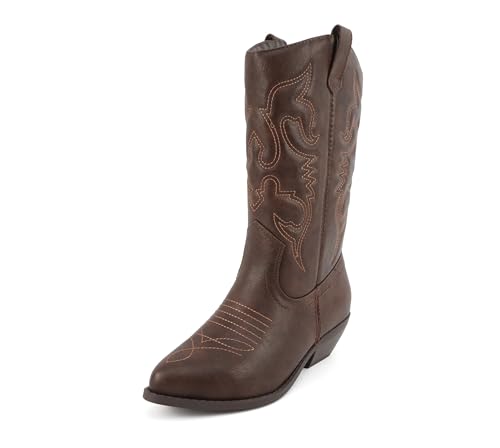 Image of Soda inchTELLER inch ~ Women's Western Cowboy Boots with Stitched Detailing, Pointed Toe, and Low Block Heel