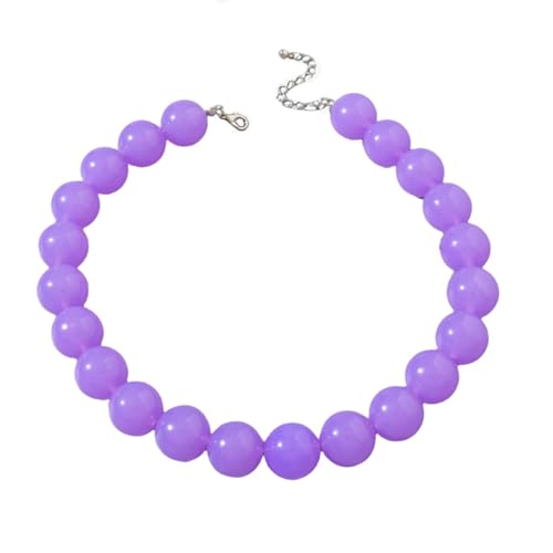 ZMJK Colorful Chunky Beaded Necklace for Women Acrylic Bead Choker Necklaces Fashion Large Round Beads Necklaces for Women Handmade Summer Jewelry (Purple Beaded Necklace)