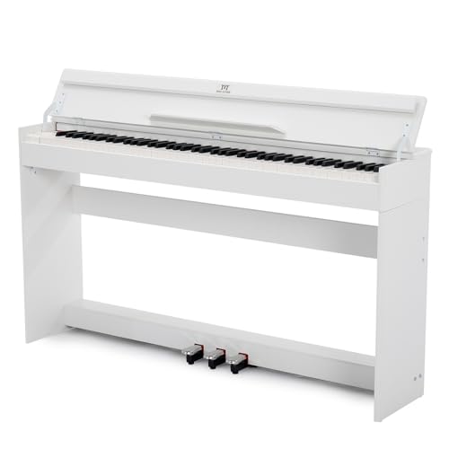MUSTAR 88 Tasten Digital Piano, Halbgewichtete Tasten Klavier mit USB/MIDI und Bluetooth, Halb-offene Abdeckung, E-Piano mit 3-Pedal-Einheit, Stereolautsprechern, 800 Töne und 64 Polyphony, Weiß