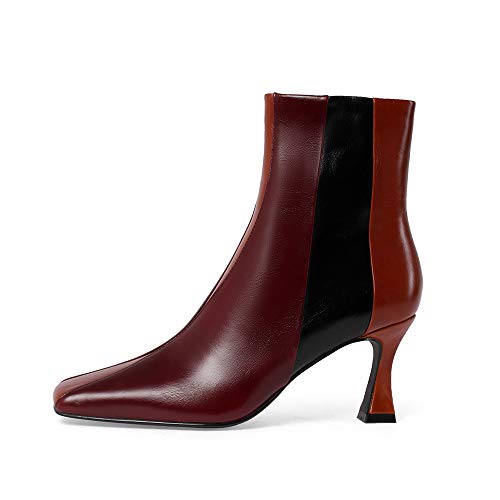 TinaCus Women's Genuine Leather Square Toe Side Zip Handmade Spool Heel Trendy Bootie2