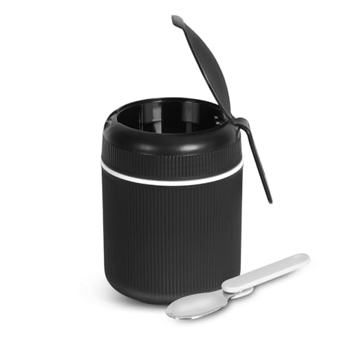 Image of JAYPEE SoloMeal PUF Insulated Inner Stainless Steel Food Jar with Foldable Spoon|Hot /Cold Meal Jar for Kids|Office Women |Men|Food Storage Traveling Box Light Weight |Scratch Resistant|500 ml, Black