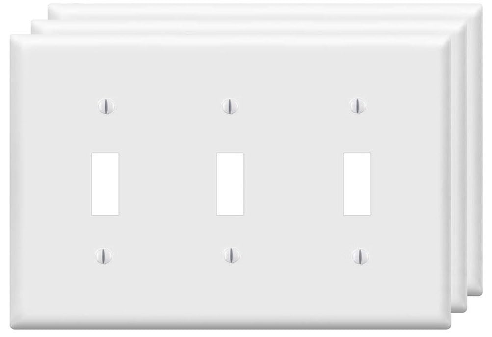 ZEFTV Toggle Light Switch Wall Plates 3-Gang Switch Electrical Cover Plate Unbreakable Thermoplastic Faceplate, White (3 Pack)