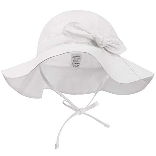 BQUBO Baby Sun Hat Outdoor Adjustable Bow Beach Hat with Wide Brim Bucket Hat UPF 50+ for Baby Girl