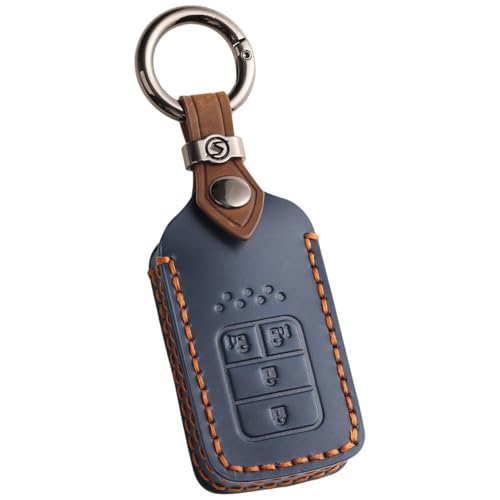 【smasol】互換品 フリード キーカバー 本革 スマートキーケース ホンダ オデッセイ Freed plus キーケース ステップワゴン スマートキーカバー 4ボタン Honda 納車祝い ギフト (本革 / 4ボタン ブルー)