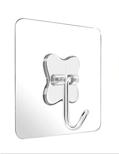 Image of Seamless Adhesive Hooks 13.2lb(Max) Utility Stainless Steel Hook for Towel Bathrobe Coats,Bathroom Kitchen and Nail Free Transparent Heavy Duty Wall Hook & Ceiling Hanger
