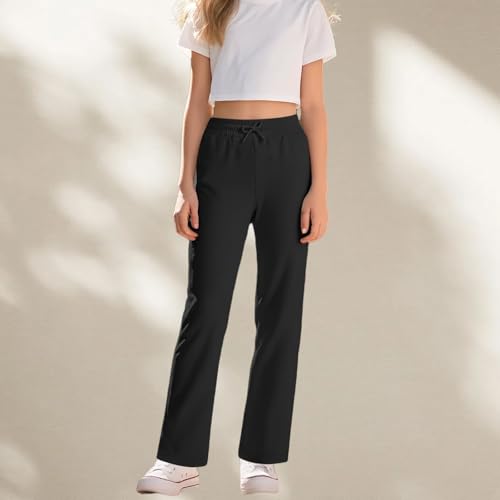 Kids Girls Straight Sweatpants Solid Color Elastic Waist Stretchy Athletic Pants Joggers Casual Loose Comfy Soft Trouser4