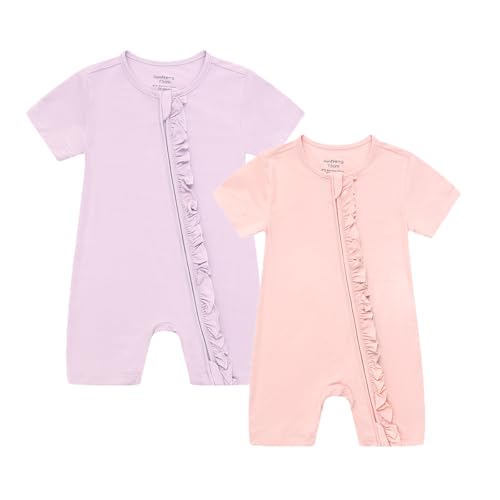 Image of JunNeng Baby 2 Pack Rayon of Bamboo Romper Sleeper 2 Way Zipper Short Sleeve Jumpsuit Zipper Footless One-piece