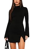 Navneet Women Mini Dress Sexy Little Black Dress High Neck Long Sleeve Dresses Bell Sleeve Going Out Dresses Party Club S