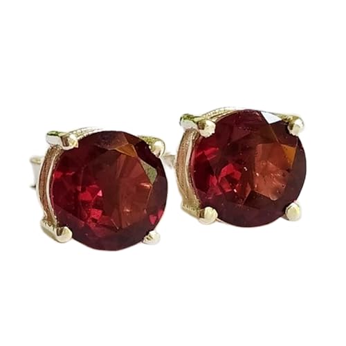 Puces d'oreilles rondes en grenat naturel argent 925 style minimaliste