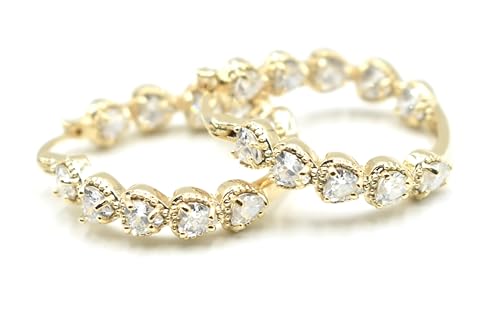 Lovely 1.15" Inch Heart CZ Cubic Zirconia Huggie Hoop Earrings, 18k Yellow Gold Filled Plated, Hinge with Notched Post3