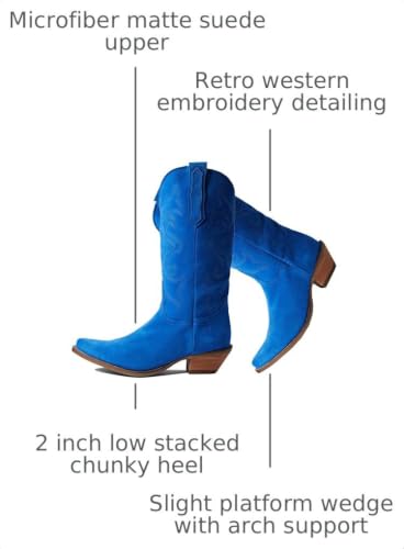 Image of LEHOOR Cowboy Boots Women Embroidered Mid Calf Western Boot Low Chunky Heel