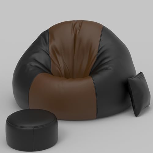 Image of Biggie Bean Bag with Beans Filled 6XL Bean Bag Sofa with Free Cushion Footrest - Official : ColorFlex Lounge Combo (Matching Color : Regular, Brown Black)