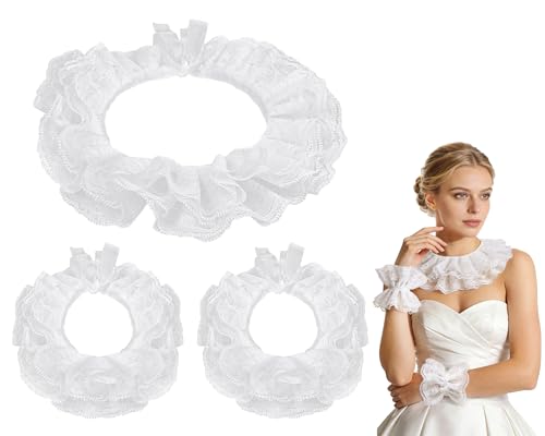 Yezmo Neck Ruffle Collar Cuffs Set Vintage Detachable Clown Collar Costume Accessories for Women Men for Read Across America Day Renaissance Victorian Lolita Dress Up