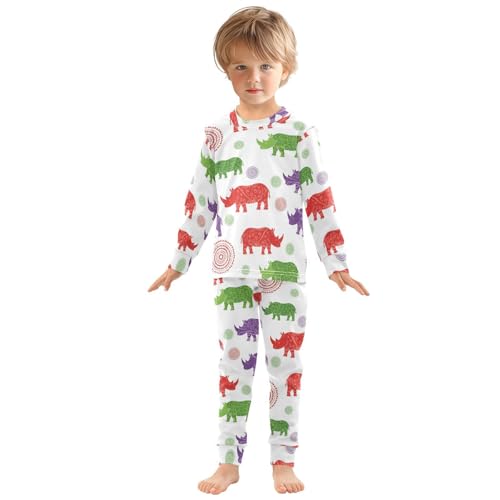 Pajama Sets Long Sleeve Colorful Rhinos with Patterns Soft Comfy Sleepwear 2 Piece PJS 3-8T2