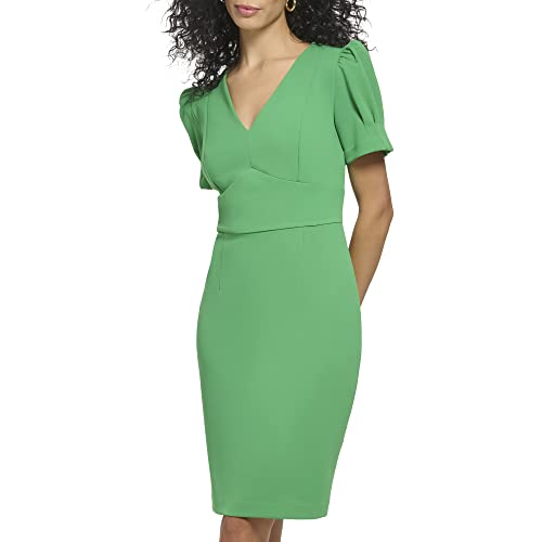 Image of DKNY Women's Short Ruched Sleeve Faux Wrap Midi Dress