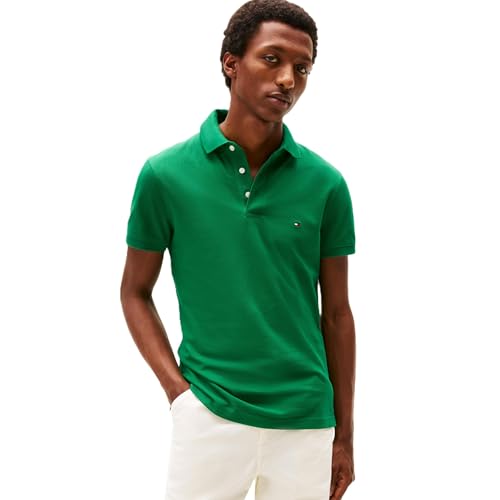 Image of Tommy Hilfiger Men's Short Sleeve Polo Shirts in Slim Fit with Stretch and Organic Pique Cotton