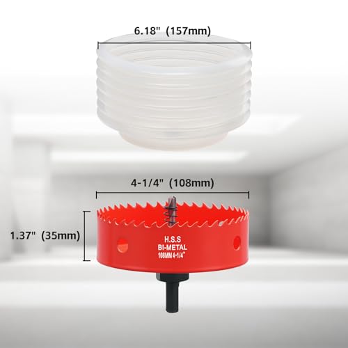 Image of 4-1 /4 Inch Hole Saw with Dust Bowl, 4.25 Hole Saw for Recessed Lights, Hole Cutter for Led Recessed Lighting, Wood and Drywall, Red