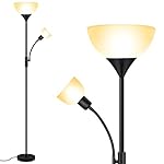 Floor Lamp, Standing Lamp, Torchiere Floor Lamp with Adjustable Reading Lamp, 71" Tall Pole Lamps, 3 Way Switch, Plastic Lampshade, Corner Floor Lamps for Living Room, Bedroom(E26 Base, No Bulb)-Black