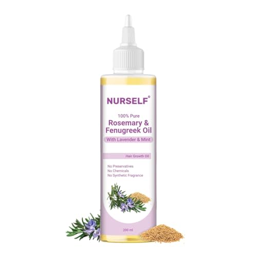 100% Pure Rosemary & Fenugreek Oil for Hair Growth, 200 ml, Rosemary Cold Pressed oil for Hairfall Control, Dandruff & Thickening, Natural Oil for Dry & Frizzy Hair, Unisex, Healthy Scalp