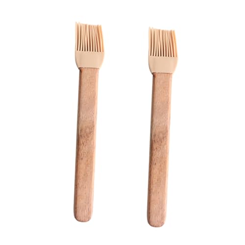 LOORGVEL 2 piezas Cepillo de Silicona para Barbacoa y Repostería Mango Plano de Madera de Acacia Resistente y Flexible de Unidades para Cocina y Asados