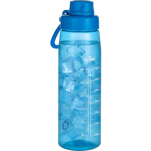 Image of 32oz Clear Water Bottle - BPA-Free Tritan Plastic, Fast Flow Spout Lid, Wide Mouth & Leakproof Design Hiking Water Bottle Suitable for Travel, Outdoors, Gym, Travel, Home, School (Blue)