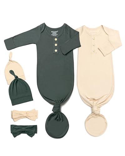 Image of Baby Noah Newborn Knotted Gown Set with Hat and Headband - Buttery Soft Tie Bottom Gown for Baby's Sweet Dreams (2 Packs)