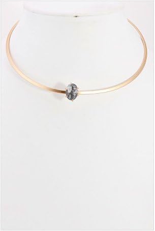 Stiff collar neck piece with center stone grey