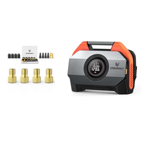 Image of ETENWOLF VORTEX S6 Tire Inflator Portable Air Compressor & Brass Presta Valve Adapter 4 Pack