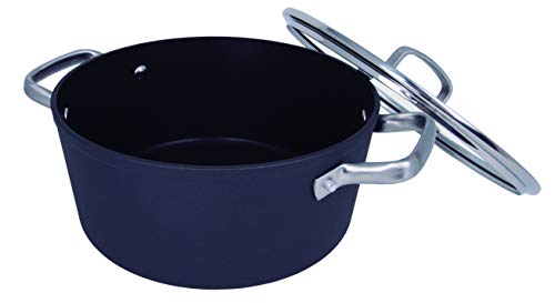 Arcos Serie Samoa | Antihaft-Kasserolle 20 cm und 2,6 L | Geschmiedetes Aluminium | Geeignet für jede Küche | Kalteffekt-Edelstahlgriffe | Energiesparsystem | Farbe Schwarz | FULL INDUCTION