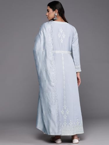 Image of Libas ART Embroidered Silk Blend A-Line Kurta With Trousers and Dupatta