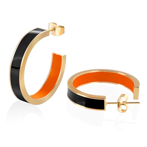 Chunky Gold Earrings for Women C Shaped Round Hoop Earrings 18K Gold Plated Stainless Steel Enamel Earrings Jewelry Gift