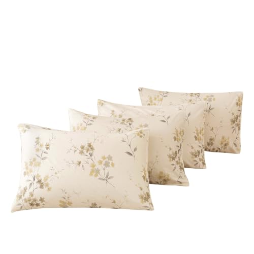 Image of ECOCOTT 4 Pack Pillowcase King Size with Vintage Wash Painting Floral Pillow Cases Set, 100% Cotton King Pillow Covers Envelope Closure (King, 20 inchx36 inch)