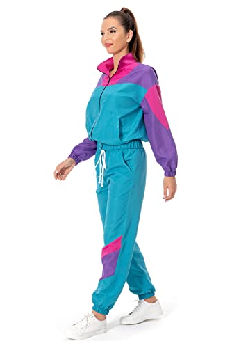 80s Track Suit for Women, 2 Piece Color Block Sweatsuits Neon Outfit Retro Sweatsuits for Themed Party3