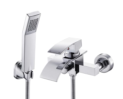 Badewannenarmatur Mit Wasserfall-Auslauf & Handbrause | Thermostat Mischbatterie Schwarz