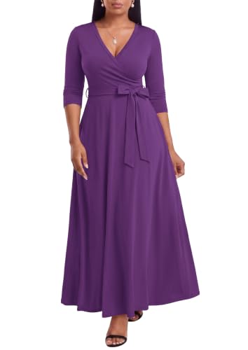 Image of FANDEE Plus Size Maxi Dress for Women Casual Summer Sundress V-Neck 3 /4 Sleeve