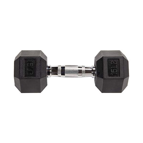 Signature Fitness Rubber Encased Hex Dumbbell, 15LB Pair, Black