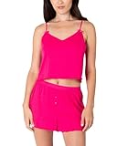 Paris Hilton Lettuce Hem Heart Print Cami and Shorts Knit Pajama Set, Hot Pink, S