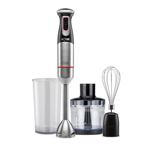 SOLAC ProChef 1200 - Batidora de mano y accesorios 1200 W - Funci�n turbo - Cuchilla y pie de acero inoxidable - Gris, negro y rojo