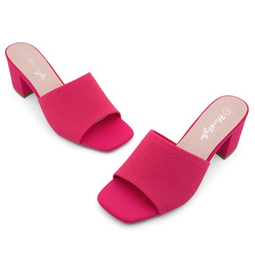 Image of Herstyle Square Open Toe Heeled Sandals for Women 2.5 Inch Low Block Chunky Heel Sandals Slip-On Mules Comfortable Dress Shoes for Party Wedding Office